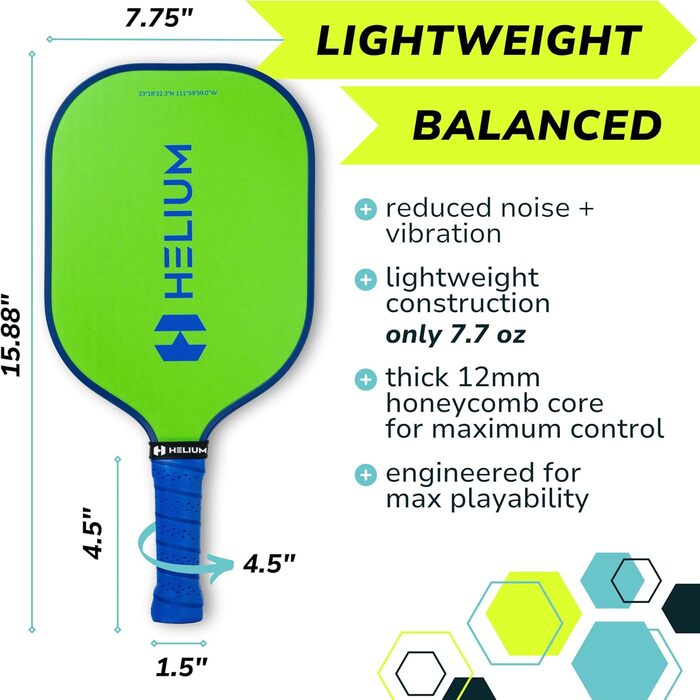 Набір ракет для піклболу Helium, 4 шт., USAPA, графіт-скловолокно, 12 мм Honeycomb Core, Blaze