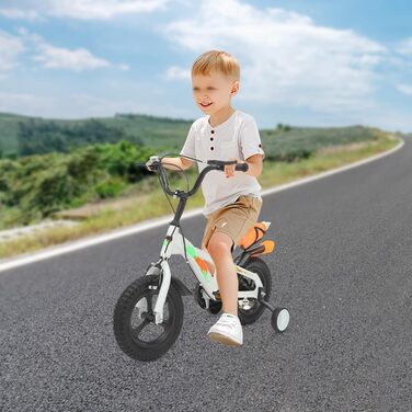 Дитячий велосипед 12 дюймів з підставками та пляшкою для води, регульований по висоті, для дітей 2-5 років, білий