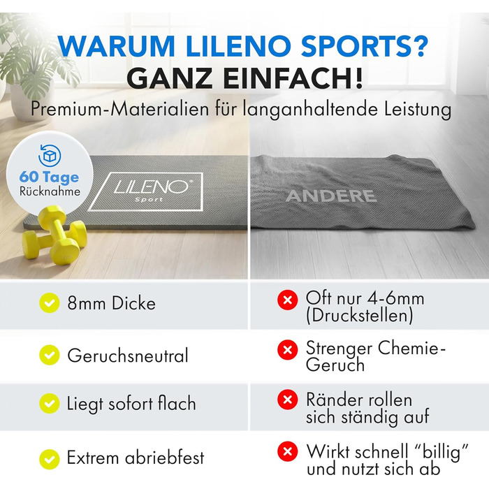Килимок захисний під тренажер LILENO SPORTS 8 мм - для бігової доріжки, велотренажера, еліпсоїда, йоги 70x130 см