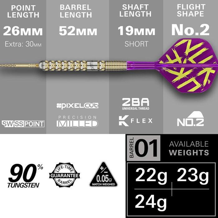 Дарти сталеві Luke Littler Gen 1 Prodigy Swiss Point, 90% Tungsten, 23/24г – професійний набір для гри в дартс
