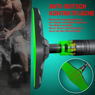 KESSER® Турнік для дверей регульований, турнік для домашніх тренувань, турнік без свердління, висувний 68-106 см, вантажопідйомність до 300 кг, з неслизькими ручками, з еластичними стрічками (зелені)