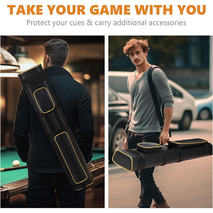Сумка для переноски більярду на 3 кийки та 5 насадок (3 кийки, 5 насадок) - чорний колір з жовтими вставками