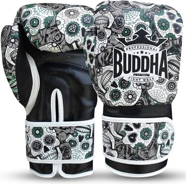 Боксерські рукавички Buddha Fight Wear 14 Oz, чорні, для Муай Тай та кікбоксингу, високоякісна штучна шкіра, захист GS-3