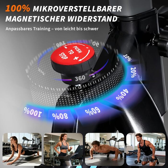 Велотренажер з магнітним опором - велотренажер з регульованим опором, тихий спінінг, висота регулюється, LCD-монітор, тримач для планшета, блакитний, великий