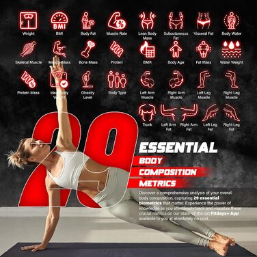 Інтелектуальна вага Bisonbody Smart Digital Body Scale – вимірювання 29 показників здоров'я, для фітнес-ентузіастів, міцна скляна платформа, 8 датчиків, підключення до смартфону