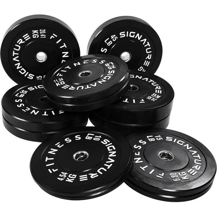 Олімпійські диски Signature Fitness 5,1 см із сталевою втулкою, набір 72,6 кг (2×10/25/20,4 кг), чорні