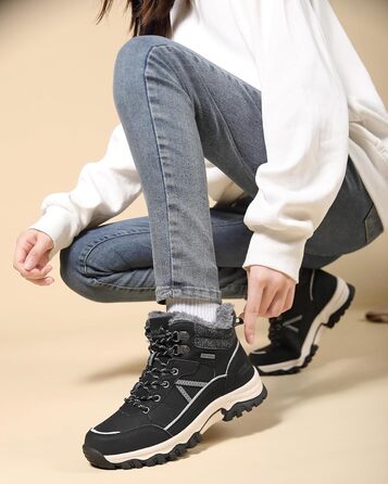 Зимові черевики для жінок: теплі трекінгові черевики, черевики для снігу, розмір 36-41 (чорний з білими лініями, 39 EU)