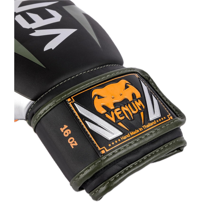 Боксерські рукавички Venum Elite (Чорний, Срібний, Хакі, 10 Oz)