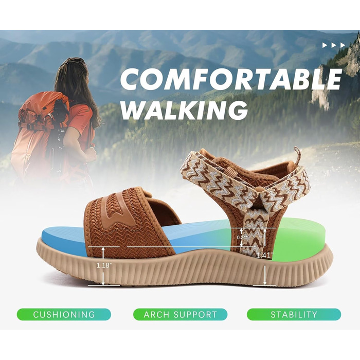 Сандалі жіночі KuaiLu трекінгові ортопедичні для літа, хакі, 41 EU