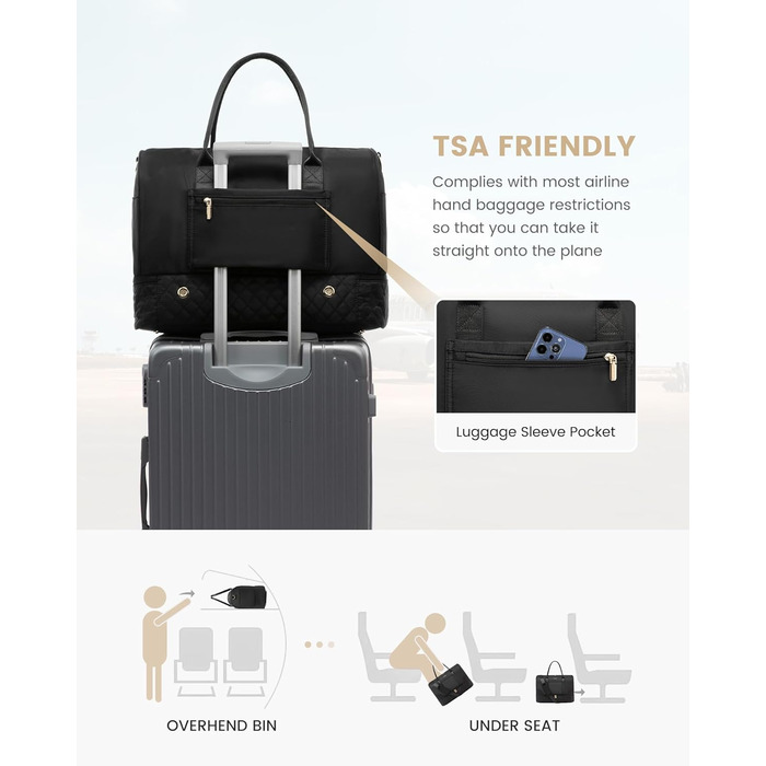 Сумка-мішок LOVEVOOK для жінок: дорожня/спортивна сумка-мішок з відділенням для взуття та мокрих речей, 2 шт. (40л, чорний)