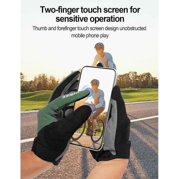 Велосипедні рукавички INBIKE для чоловіків, зелені, L - 2 пальці, сенсорний екран, зносостійкі, дихаючі