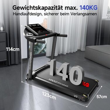 Біговий тренажер YPOO для дому, складаний з нахилом 8%, тихий до 13 км/год з великою поверхнею для бігу, 2.5 HP з LED-дисплеєм та APP, максимальне навантаження 140 кг