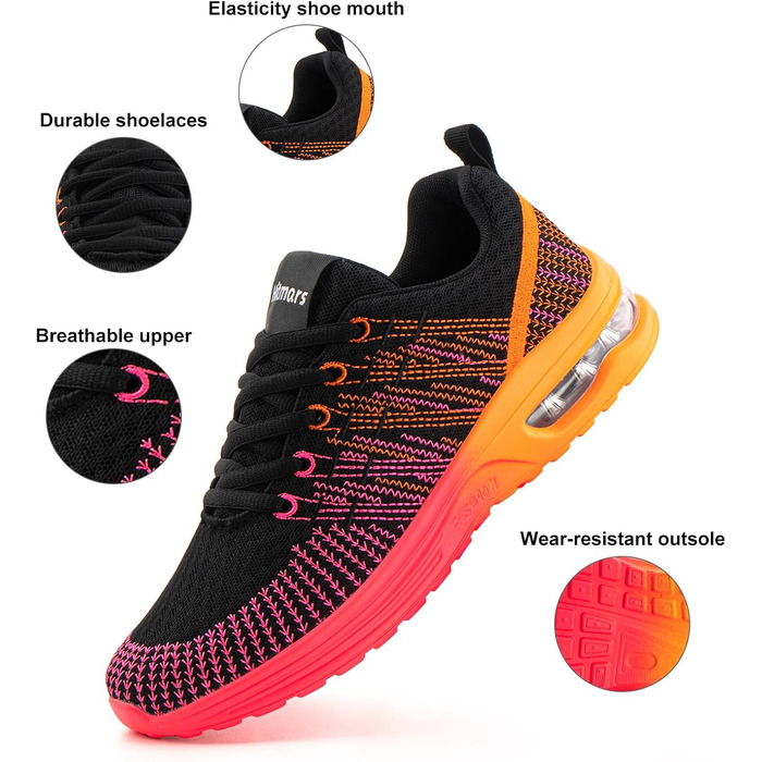 Жіночі кросівки для бігу Hitmars: спортивне взуття з повітряною подушкою, дихаючі, антиковзкі, легкі, для бігу по вулицях, снікерси, для фітнесу, ходьби, розміри EU 36-42 (Помаранчеві, 38 EU)