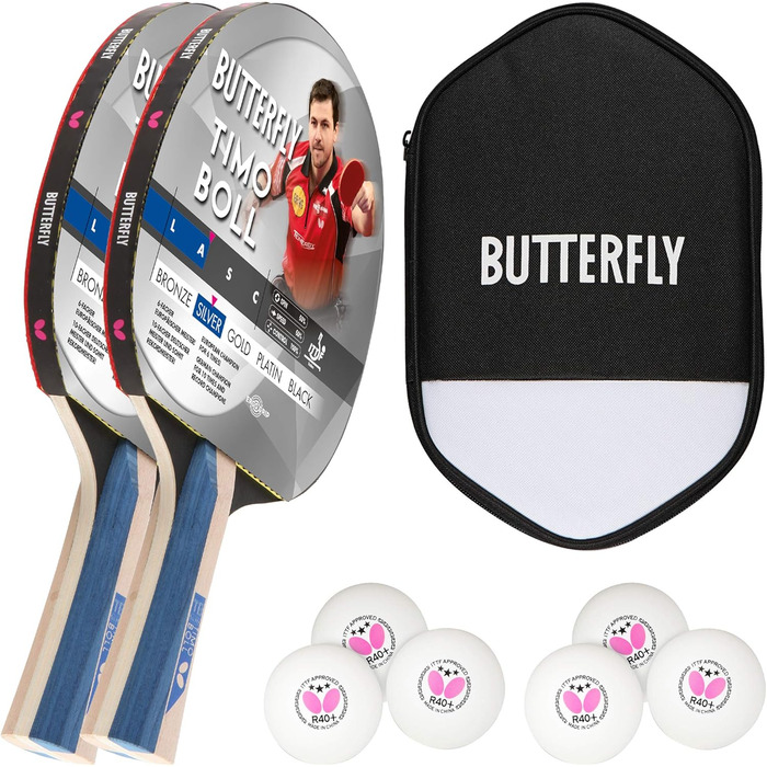 Настільний тенісний набір Butterfly Timo Boll Silver — ракетка для настільного тенісу з ITTF сертифікатом, анатомічною ручкою, у комплекті чохол, м'ячі та додаткова ракетка. Преміум-якість для амбітних гравців.