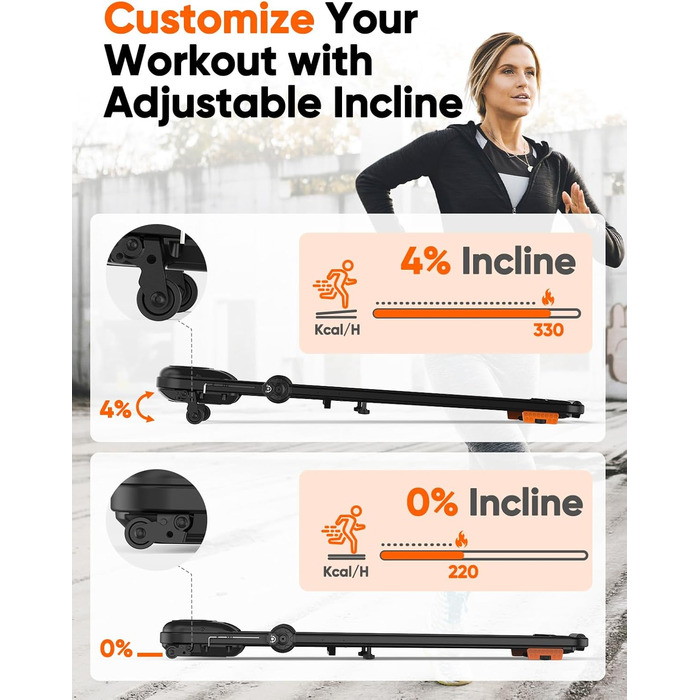 Складана електрична бігова доріжка Walking Pad для дому з регулюванням нахилу, швидкість до 12 км/год, 2.5HP, LCD-дисплеєм, пультами та керуванням через додаток, амортизація, чорна