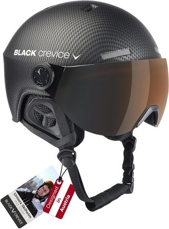Шолом гірськолижний BLACK CREVICE Gstaad з візором (стиль пілота) | Полікарбонат | Дихаючий | 54-57 см | Чорний/Помаранчевий