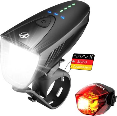 Велофара Toptrek 100LUX: комплект передньої та задньої велофари USB, водонепроникний IPX5, схвалено StVZO