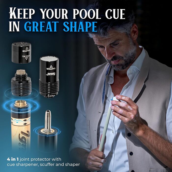 Більярдний кий IgnatGames 2 шт. - 18/19/20/21 oz. Канадійський клен, професійний, з кобурою, інструментом для наконечника, рукавичкою та крейдяльником. 21 oz. Blue