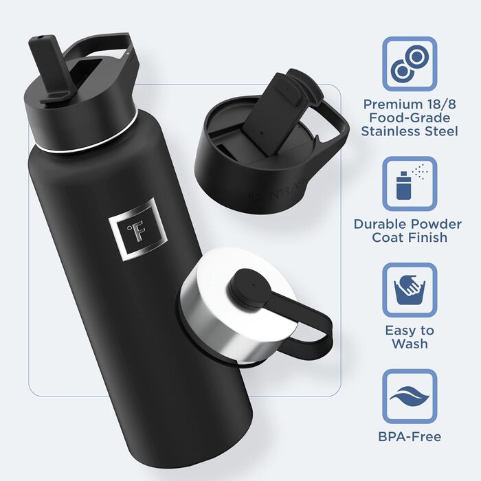 Термос IRON FLASK 1.9 л, вакуумна пляшка з нержавіючої сталі, 3 кришки (соломинка), графітова