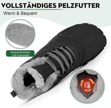 Черевики для трейлраннінгу Ruyi Barfußschuhe Winter Warm - теплий зимовий варіант для жінок та чоловіків, водонепроникні, з неслизькою підошвою та широкою передньою частиною (W09 Темно-сірий, 44 EU)