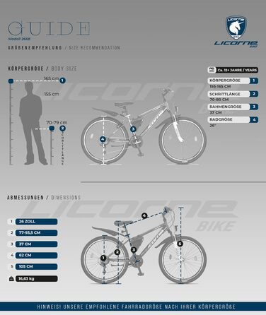 Гірський велосипед Licorne Bike Guide Premium 26 дюймів, 21 швидкість, для дівчат, хлопців, чоловіків і жінок