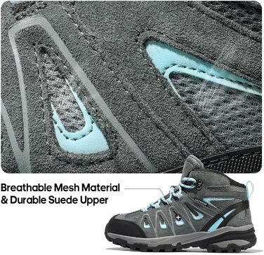 Черевики для трекінгу та хайкінгу NORTIV 8 Adventurer для жінок - дихаючі, зручні (41.5 EU, широка колодка, сірий, блакитний)