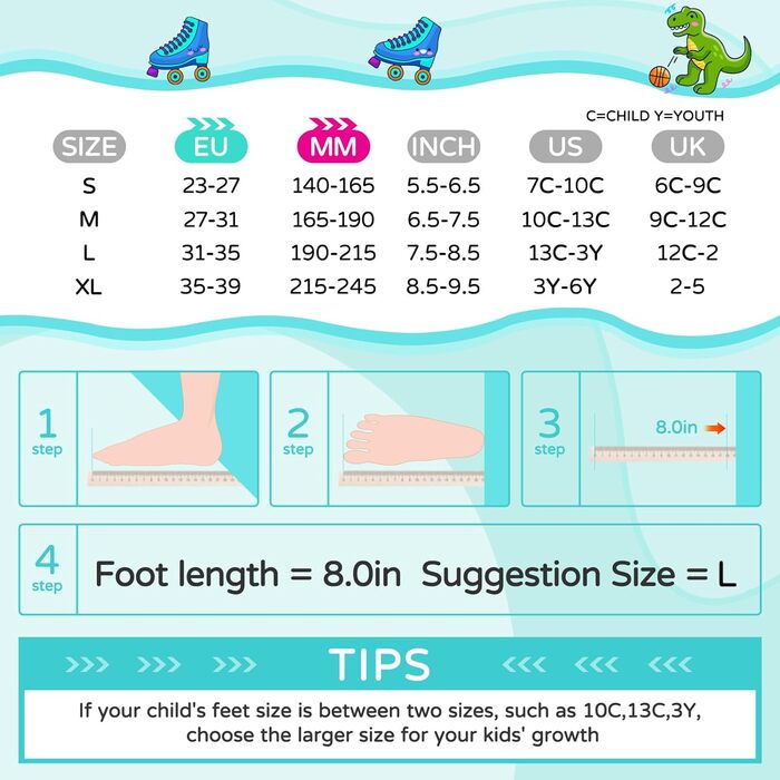 Роликові ковзани Runcinds для дітей, регульовані, 4 розміри (35-39 EU), 215-245 мм