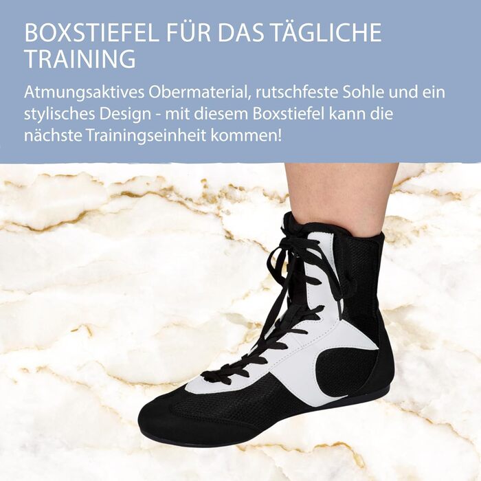Боксерські черевики Ju-Sports C25 для чоловіків та жінок - легкі боксерські черевики з неслизькою гумовою підошвою, чорно-білі, 42 EU