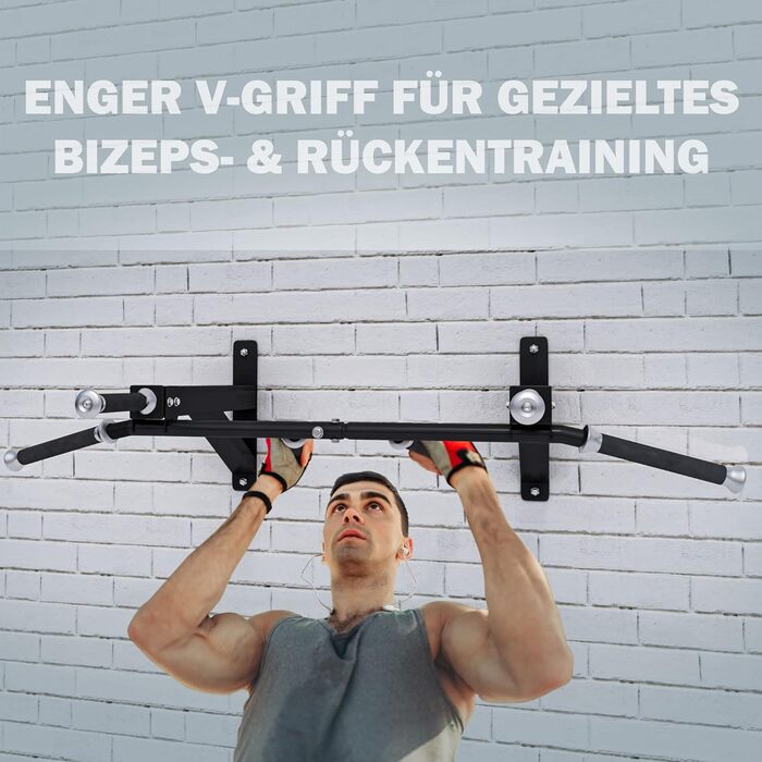 Турнік MAXXUS CHIN-UP PRO для стіни, сталевий, 124x35x61 см, до 150 кг, 6 гумових рукояток, багатохватний, для дому та вулиці, фітнес-тренування