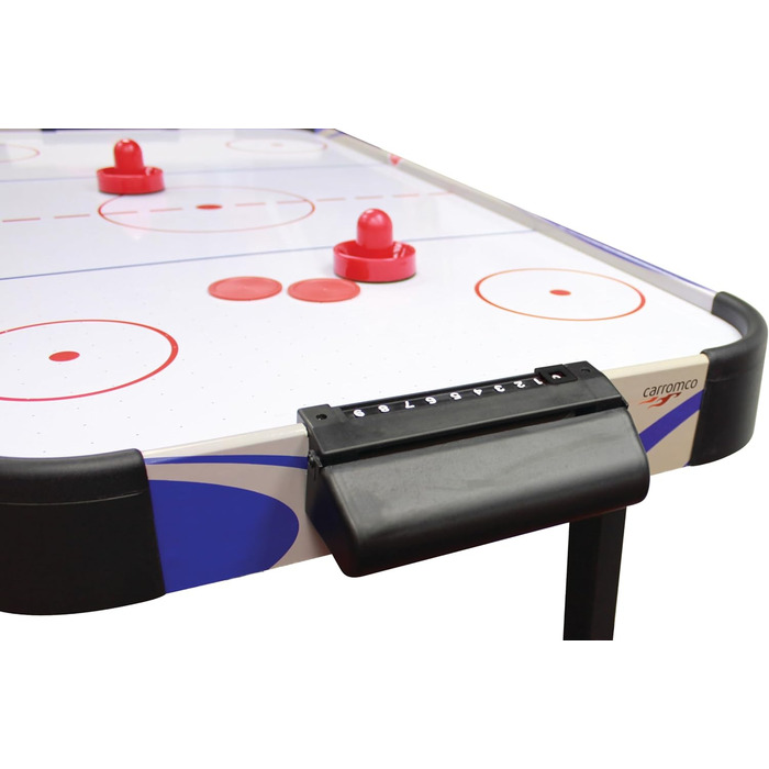 Airhockey стіл Carromco Crosscheck-XT – ігрове поле з високоглянцевим покриттям, вентильоване поле, 2 шайби та 2 ракетки, розмір 79x122x61 см, синій, для дітей та дорослих