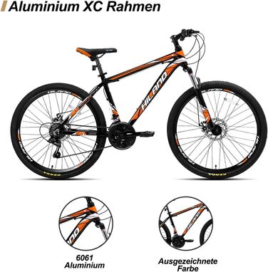 Гірський велосипед Hiland MTB 26/27,5 дюймів, алюмінієва рама, дискові гальма, підлітковий, чоловічий/жіночий, спицеві колеса, білий/чорний, чорний/помаранчевий, 26 дюймів