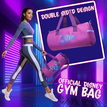 Дитяча спортивна сумка Disney Stitch, 40x20x20 см, з боковими кишенями та регульованим ременем, лілова
