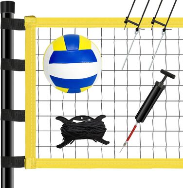 Волейбольний набір Yoving: професійний, 9,5м, регульована висота | Комплект з металевими стовпами, розміткою поля та волейбольним м'ячем | У комплекті сумка для пляжу, саду та клубного спорту