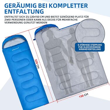 Спальний мішок Clostnature для кемпінгу та подорожей - Легкий, компактний, 3-сезонний, блакитний (0.9 кг)