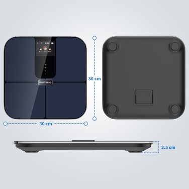 Розумні ваги Healthkeep з Bluetooth, TFT-дисплеєм, ITO, вимірюванням 25 параметрів тіла та пульсу, для Android і iOS, до 180 кг, сині