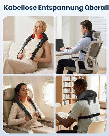 Бездротовий масажер для шиї та плечей COMFIER Shiatsu з підігрівом: 4D глибокий масаж, 3 режими, PU-шкіра, чорний