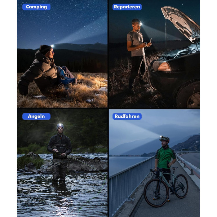 Налобний ліхтар LED, 2 шт. - перезарядна суперяскрава модель з 5 режимами, біле та червоне світло, IPX4 вологостійкий, регульований кут 60° для бігу/кемпінгу/дорослих