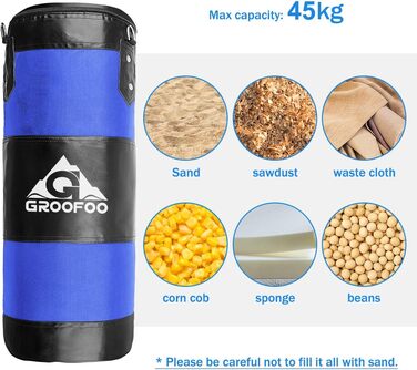 Boxsack GROOFOO для дітей та дорослих, 100x33 см, матеріал Oxford, для боксу, MMA, Муай Тай, без наповнювача