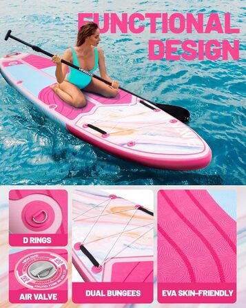SUP-дошка надувна Hiwave Breeze Pink 335x86x15 см, вантажопідйомність 190 кг, для океану та озера, з 3-частинним регульованим веслом