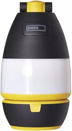 LED кемпінговий ліхтар EMOS - багатофункціональний, портативний, 3 режими, 215 лм, 305 м, 90 годин, на батарейках (3x AA), для відпочинку на природі, чорно-жовтий