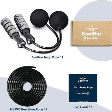 Стрибувальна скакалка Coniflor 2-в-1 для жінок, чоловіків та дітей - без перекручування, з підшипниками та зручними ручками для швидких фітнес-тренувань (Сірий)