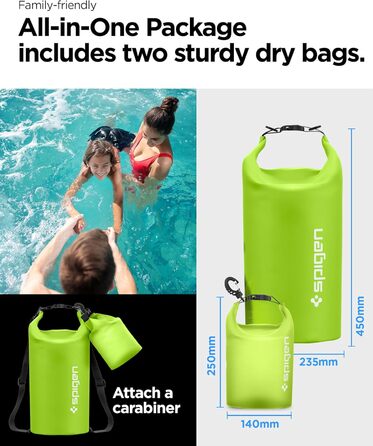 Набір водонепроникних сумок Spigen Dry Bag Set [Aqua Shield] (20L+21L) для пляжу, плавання, кемпінгу, каякінгу та човнів - Cactus Green