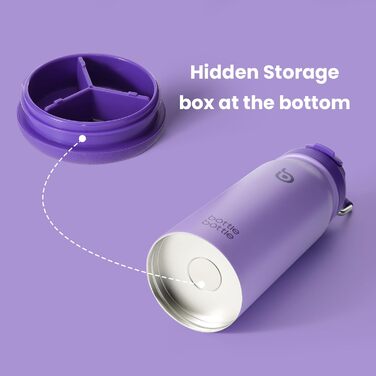 Фляга для води BOTTLE BOTTLE з нержавіючої сталі 473 мл з трубочкою та відділенням для пігулок - BPA Free - для університету, школи, спорту, дитячого садка (фіолетова)