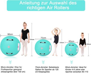 AWSUM Гімнастичний надувний мат для гімнастики з повітряним трекінгом, надувний, 300x100x10 см та 100x60 см, м'ятно-зелений+чорний, з насосом