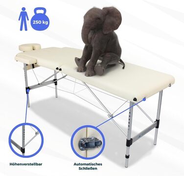 Складаний масажний стіл Mobiclinic CA-01 Light, алюміній і екошкіра, регульована висота, 186x60 см, 2-секційний, з підголівником, для фізіотерапії, вага до 250 кг, портативний, у комплекті сумка для перенесення