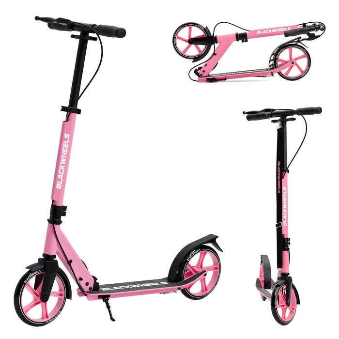 Самокат Blackwheels Orio Cityroller 200мм: складаний, алюмінієвий, з регулюванням висоти, ремінцем, ABEC 7, антиковзким деком (Чорно-Рожевий)