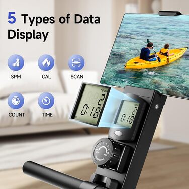 Магнітний тренажер для ходьби та греблі YPOO для дому, складаний з 16 рівнями навантаження, подвійною рейкою, LCD-дисплеєм та підтримкою додатка, чорний