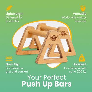 Дерев'яні бруси WOODPOWER PowerBars XL для віджимань, гімнастики та йоги, нековзні паралети для вправ з вагою тіла, 2 шт.