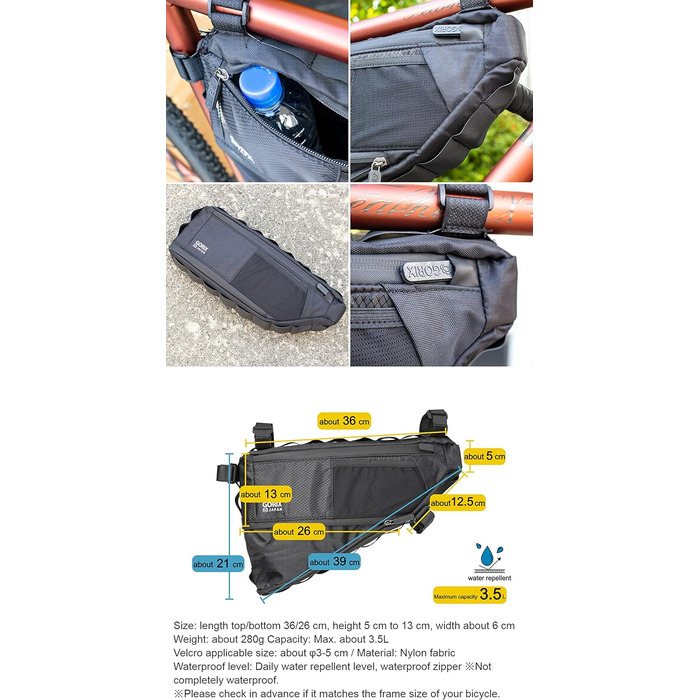 Велосипедна трикутна сумка GORIX GX-FB Pelican, розширювана, 3.5 л, водонепроникна, для шосейних та гірських велосипедів