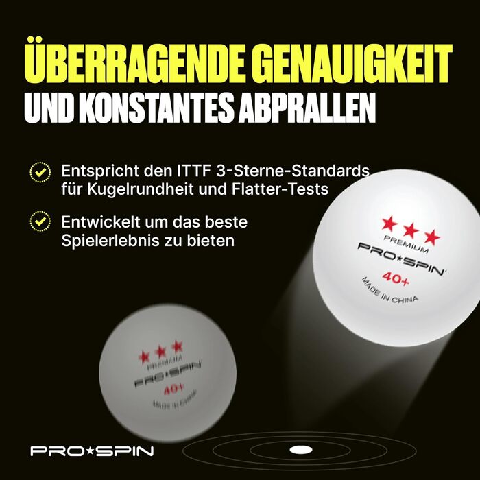 PRO SPIN Набір тенісних м'ячів для настільного тенісу 3 зірки 40+ | Міцні ABS-м'ячі для тренувань та змагань | Elite Series (10 шт.)